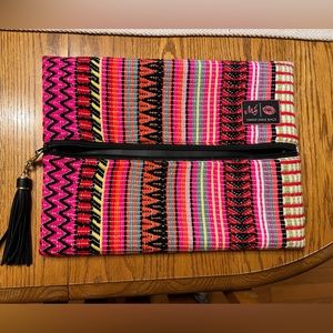 LARGE Makeup Junkie Bag Beautiful Embroidery Bright Colors Black Trim Cosmetic